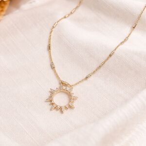 Luna Norte Gold Sunburst Pendant Necklace Crystal Rays Celestial Jewelry